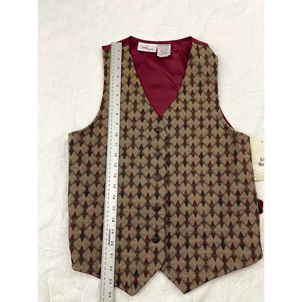 VTG Worthington Burgundy‎ Vest MEDIUM | Square Design | NWT Retro 90s Y2K USA